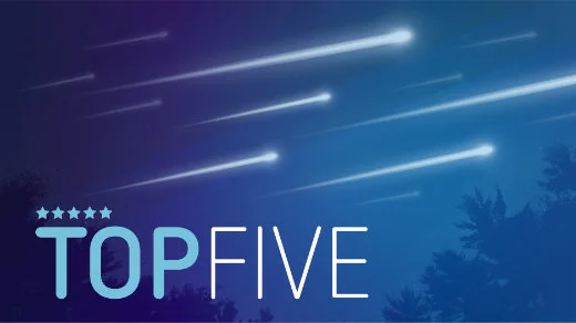 Blue background with shooting stars "Tope Five"