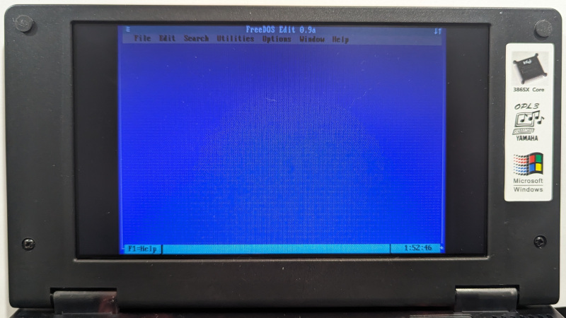 photo of FreeDOS Edit running on the Pocket 386