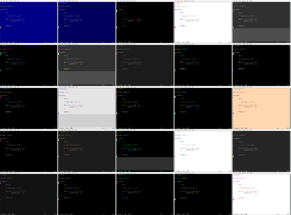 A montage of all 24 Vim color schemes