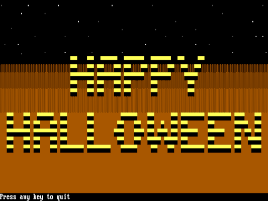 the words Happy Halloween written in ASCII art